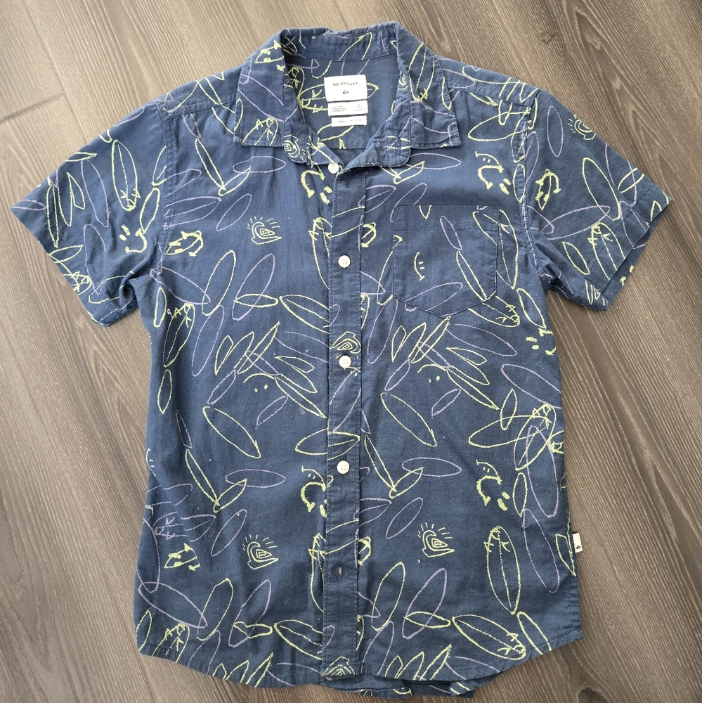 Quiksilver Casual Blue-Gray Botanical Button Down Shirt